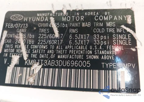 2013 Hyundai Tucson Gl from USA, damaged, VIN KM8JT3AB3DU696005